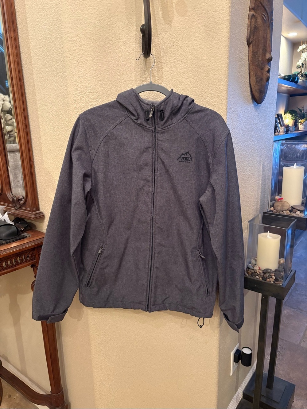 VANS Men Gray Fleece Lined Hoodie Zip Softshell Jacket Size Small